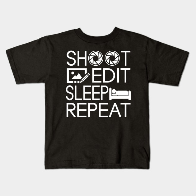 Photographer I Love Photography Lover Gift Shoot Edit Sleep Repeat Kids T-Shirt by You'reStylish